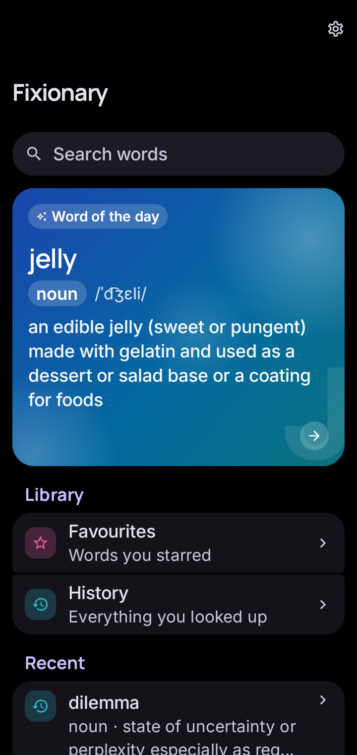 Word definition screen